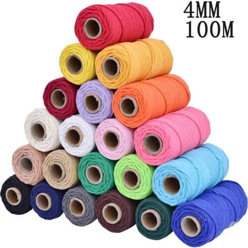 4 mmx100m 100% Cotton Cord Colorful Rope Beige Red Twisted Craft Macrame String DIY Wedding Home Textile Decorative Supply Tools