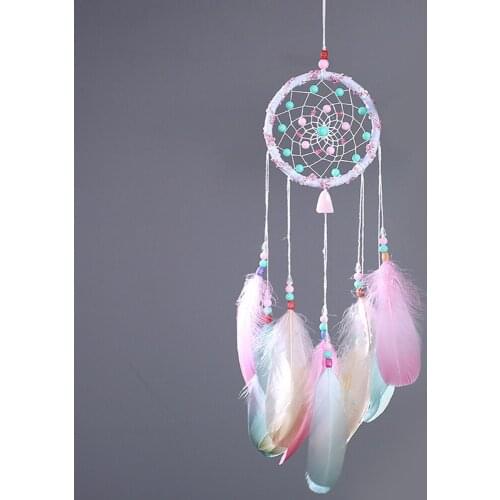 55cm Pink Feather Ring Dream Catcher Dreamcatcher Gift Room Car Decor Ornament Home Decoration Dreamcatcher Wind Chimes