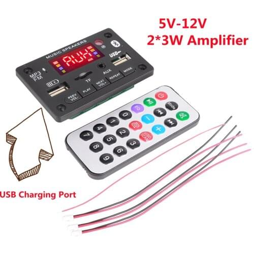 6W Amplifier MP3 Player Decoder Board 5V 12V Bluetooth V5.0 Car FM Radio Module Support TF USB AUX Recorders with charging port