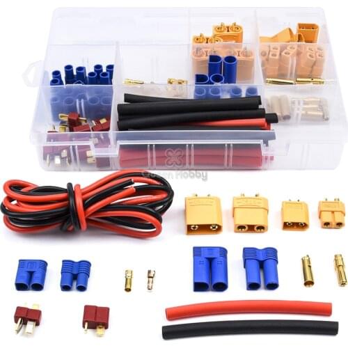 70pcs T-plug / XT / XT90 / EC3 / EC5 Male & Female Conversion Plug Connector Set for RC Lithium Polymer Battery Accessories