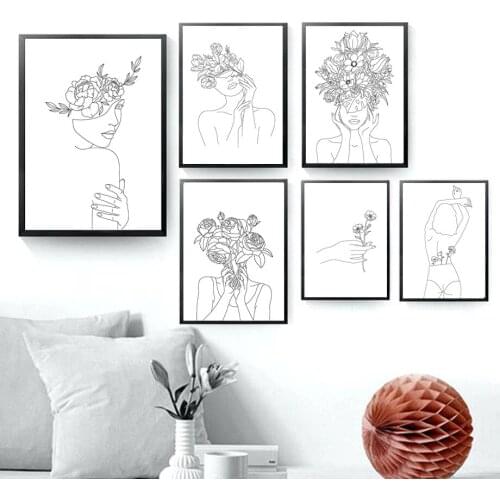 Abstract Line Girl Flower Body Art Poster Nordic Posters And Prints Wall Art Canvas Painting Wall Pictures For Living Room Decor
