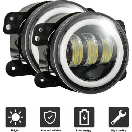 Car Work Light Round LED Fog Lamp Motorcycle Accessories Headlight Wrangler Jeep Beam Driving Kit Combo 4 Inches 30W 6000K Bulb