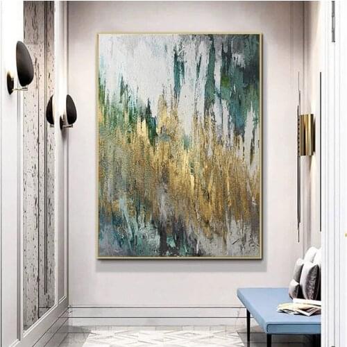 Huge Gold Leaf Picture Art Hand Painted Modern Abstract Oil Painting On Canvas Wall Art For Living Room Home Decoration No Frame