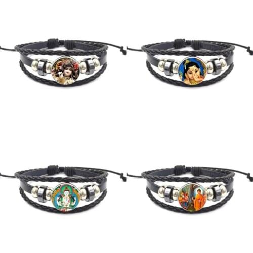 EJ Glaze Black Leather Bracelet Bangle For Lovers Girl Friend Best Gift Buddha