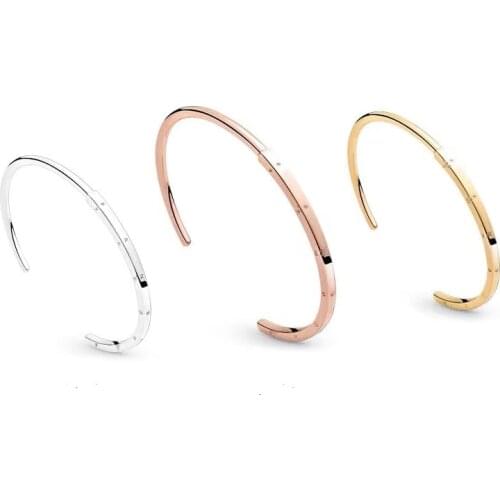 Signature ID Bangle Bracelet 100% 925 Sterling Silver Bracelet Bracelet Fit Original European Charms Diy Jewelry