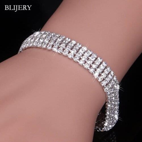 BLIJERY Luxury Crystal Bridal Bracelets For Women Silver Plated Rhinestone Bracelets & Bangles Birthday Wedding Jewelry Gifts