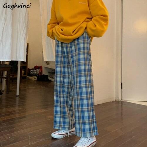 Casual Pants Plaid Large Size 2XL Simple Loose Vertical Chic Trendy Womens Korean Style High Street Spring New Harajuku Ulzzang
