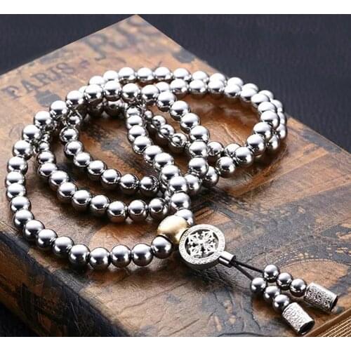 New 108 Stainless Steel Buddha Beads Necklace Chain Outdoor Self Defense Chain Full Steel Martial Arts Weapon Necklaces for Men