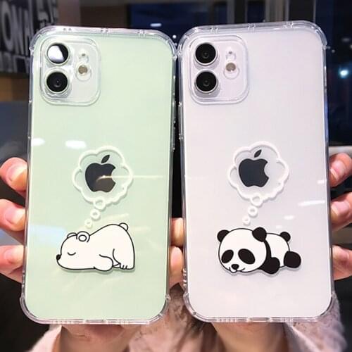 Funny Cartoon Polar Bear Panda Phone Case For iPhone 12 11 Pro Max X XS Max XR 7 8 Plus Animal Couple Transparent Soft TPU Cover