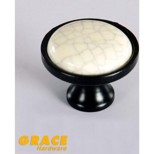 Black Rural Crack Ceramic Handle Antique Drawer Cabinet Door Knobs Handle Furniture (D:33mm)
