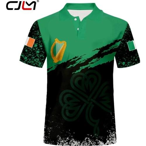 CJLM Brand Good Quality New Summer 3D Irish Harp Mens Short Sleeve Polos Shirts Casual Mens Lapel Polos Shirts Fashion Mens Tops