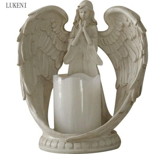 Nordic Style Resin Angel Electronic Candle Holder Living Room Bedroom TV Cabinet Christ Church Decorations