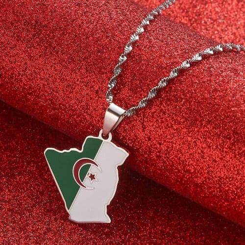 Algeria Map Pendant Necklace Chains Gold Color Jewelry Algerians Women Girl African Jewelry