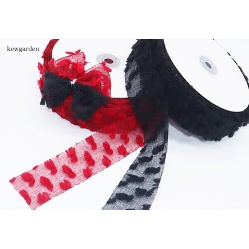 Kewgarden Wholesale 1.5" 38mm Cloud Gauze Lace Satin Ribbons Handmade Tape DIY Brooch Hair Bowknot Accessories Webbing 25Yards