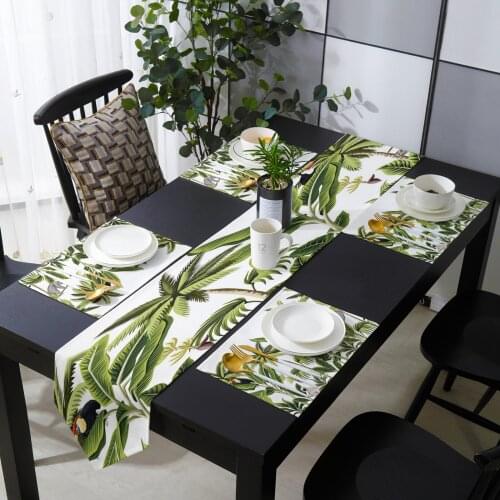 Banana Tree Leaves Sloth Parrot Table Runner Placemats Set for Home Kitchen Dining Table Wedding Party Holiday Dinner Decoration