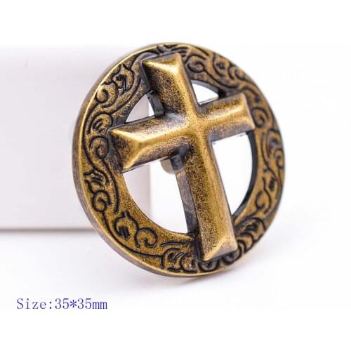 WESTERN HORSE SADDLE TACK ANTIQUE BRASS CHRISTIAN CROSS FLOWER LEATHERCRAFT CONCHO 1-3/8" SCREW BACK LUGGAGE BAG DECOR