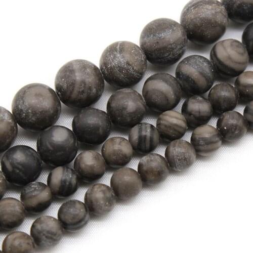 Natural Stone Black Veins Stripes Round Loose Spacer Beads For Jewelry Making Diy Bracelet Needlework Strand 15" 6/8/10/12 MM
