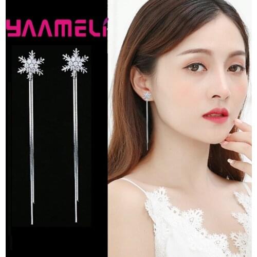 Hot Sale Korean Elegance Flower Women Earring 925 Sterling Silver Clear Rhinestone CZ Crystal Handemade Ear Brincos Pendiente
