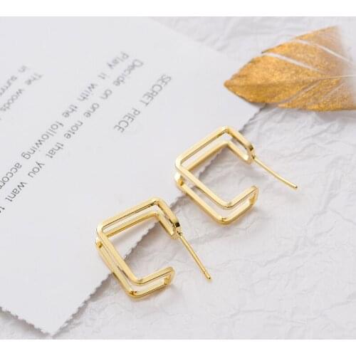 New Geometric Hollow Copper Plated Real Gold Stud For Women Fashion Simple Hypoallergenic Earrings 2020 Jewelry Wholesale