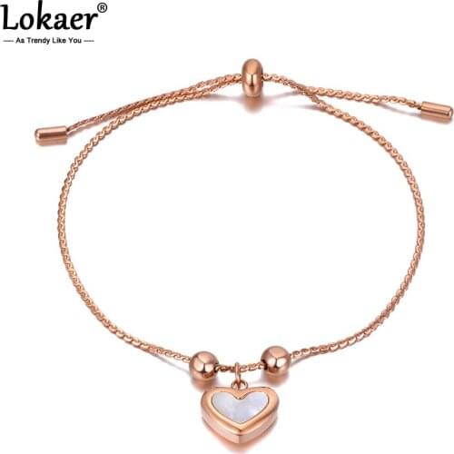 Lokaer Original Design Fashion Stainless Steel Shell Heart Charm Bracelets For Women Bohemia Adjustable Bracelet Jewelry B20154