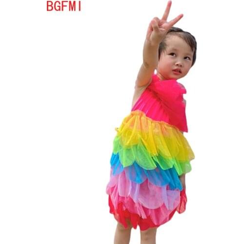 3-10Y Summer clothes Girls Rainbow Dress Kids Sling Dresses Teenager Party Princess Dress Carnival Costume Beach Clothing