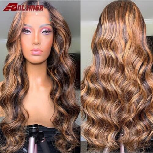 Ombre Brown Highlight Human Hair Wig T Part Front Lace Wig Preplucked Brazilian Remy Body Wave Middle Part 13x6 Lace Front Wigs