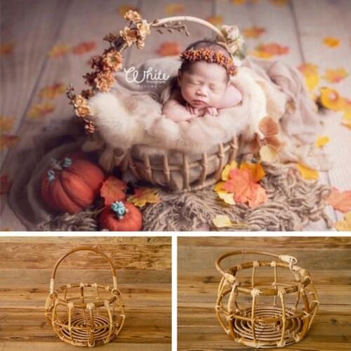 Newborn Photography Props Handmade Woven Round Rattan Basket Baby Girl Boy Photo Shoot Container Studio Fotografie Accessoires