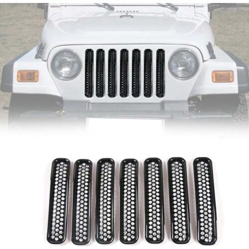 Honeycomb Mesh Front Grill Inserts Kit for 1997-2006 Jeep Wrangler TJ & Unlimited - (7PCS)