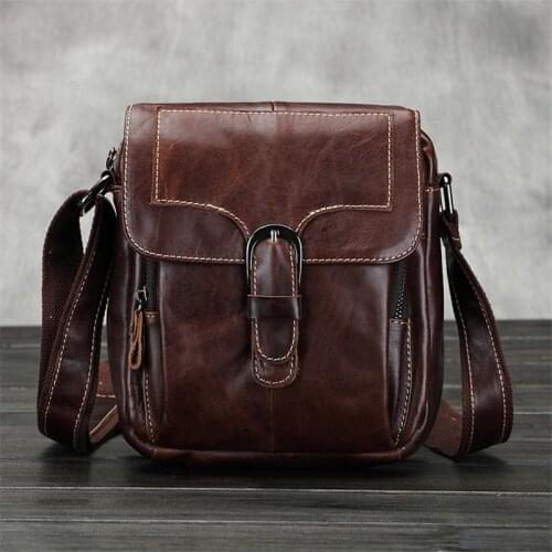 Fashion Genuine Leather Shoulder Bag Men Crossbody Bag men Leather Messenger Bag Small Casual Sling Bag Brown
