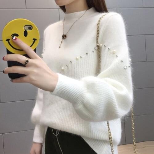 Autumn Winter Sweater Women Fashion Beading Knitted Pullover Sweater 2021 New Casual O-Neck Long Sleeve Sweaters Female jumpers
