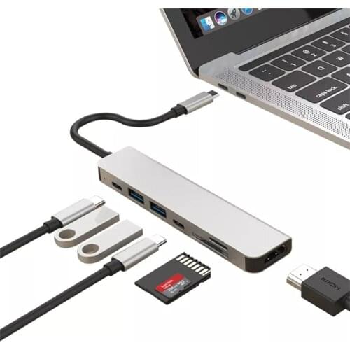 USB C HUB Type-C to HDMI Hub SD TF Card Reader Adaptors USB3.1 7-in-1 HUB Adapter Multifunction Splitter for Huawei Macbook Pro