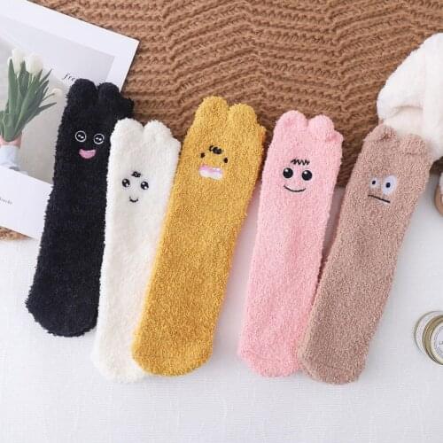 Home Sleep Thicken Warm Floor Socks Women Kawaii Cartoon Pink Woman Socks Kawaii and Funny for Autumn Winter 82602