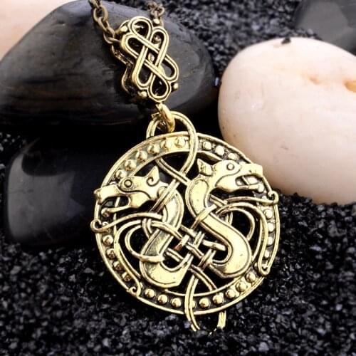 Vintage Nordic Viking Double Dragons Charm Pendant Odin Amulet Totem Pagan Necklace