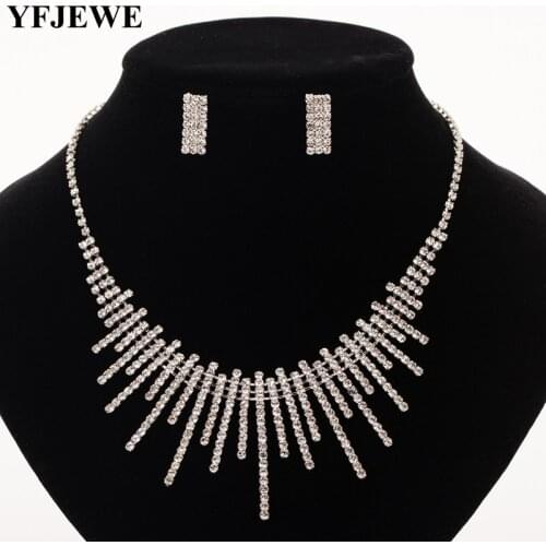 YFJEWE Classic Crystal Wedding Jewelry Sets for Women Clear Geometric Rhinestone Necklace Set Bridal Engagement Jewelry #N384