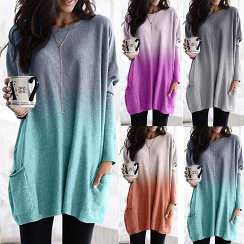 Ladies Pregnant Long T-shirt Fall Fashion Gradient Color Long Sleeve Loose T-shirt Top Pregnant Large 5XL Ladies T-shirt