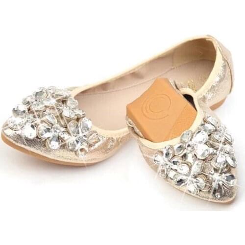 2019 Women Flats Comfortable Women Shoes Rhinestone Flowers New Fashion Foldable Shoes Woman Slip On Loafers Size 41-43 XKD1015