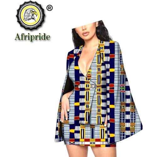 Women Fashion Suit African Ankara Print Coats Vest and Mini Skirt 3 Piece Outfits Formal Outwear with Lining Casual S2026039