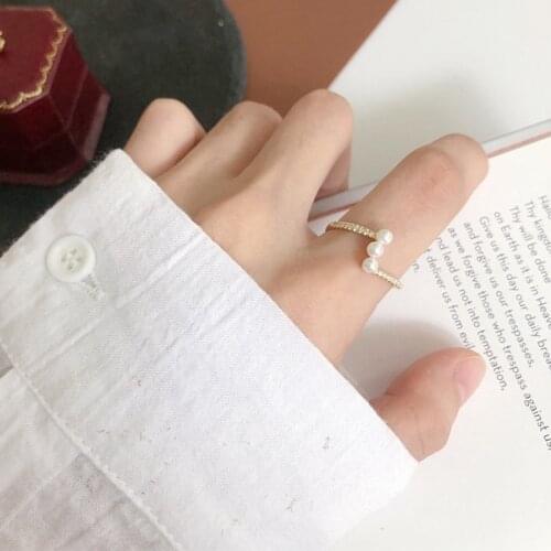 LAMOON 925 Sterling Silver Elegant Mini Freshwater Pearl Finger Ring 14K Gold Plated Adjustable Fine Jewelry for Women LMRI084