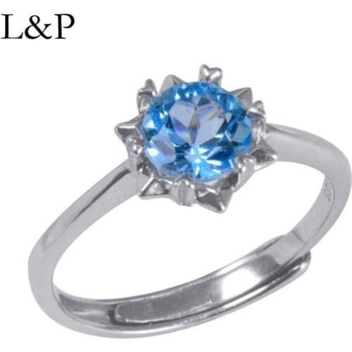 L&P Authentic 925 Sterling Silver Adjustable Ring For Women Elegant Sky Blue Topaz Ring Fine Jewelry Wedding Gift