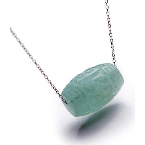 Genuine Natural Morganite Barrel Stone Bead Charm Pendant Fashion Women Sliver Necklace 22*15mm