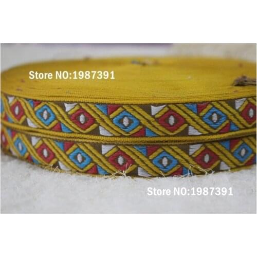 10yards/lots Woven Jacquard Ribbon 2cm yellow quadrangle Geometric pattern LS-4698