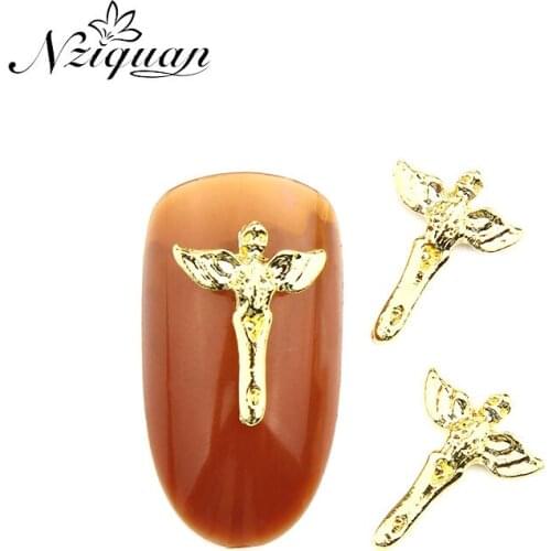 20 Pieces of Nail Decoration Classic Alloy Charm Rhinestone Angel Cross Nail Charm Decoration Beauty Salon Nail Decoration
