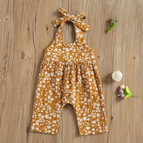 2021 New Cute Newborn Baby Boy Girl Sleeveless Flower Print Cotton Halter Romper Jumpsuit Outfits Summer Clothes 0-24M
