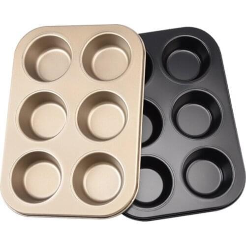 6 Pcs Ovenware Muffin Pan Heavy Duty Carbon Steel Non-Stick 6 Cup Cupcake Mold Baking Pans Bakeware Gold/Black Wholesale X2