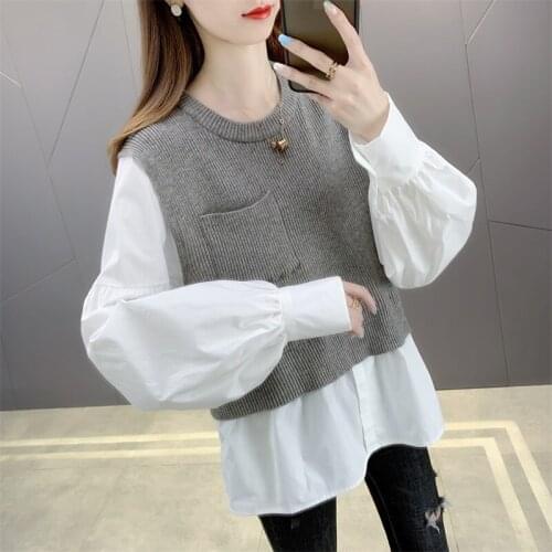 6672 (west room upstairs 4 ranked no. 1) in the fall of new round collar knitting bag fake two piece first ladies' 57