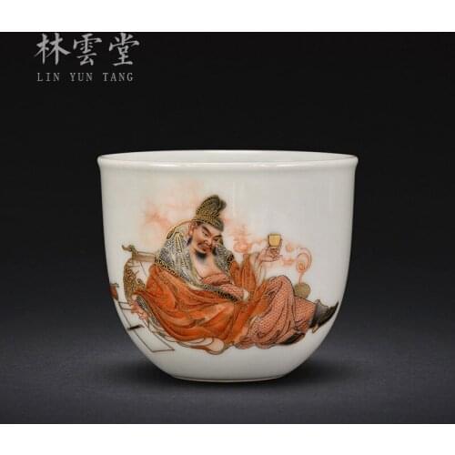 Alum Lin Yuntang hand-painted taibai drunk ink in the red colour master cup single cup jingdezhen ceramic sample tea cup