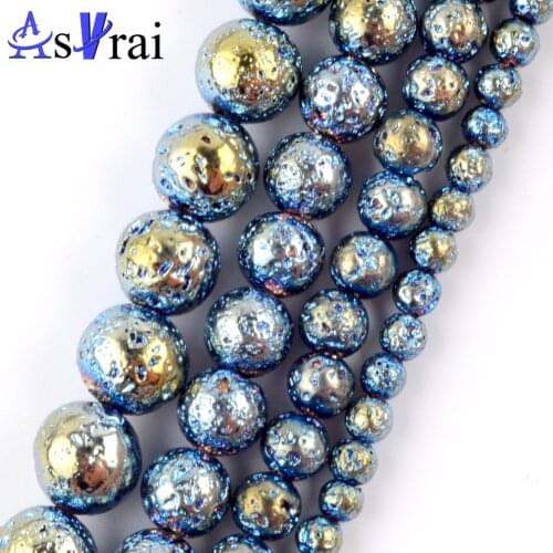 Natural Stone Blue Hematite Lava Beads For Jewelry Making 4 6 8 10mm Round Loose Spacer Beads DIY Bracelet Necklace Accessories