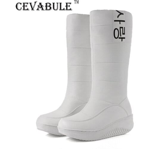 CEVABULE 2021 Plush Down Snow Boots Slope Heel Middle Sleeve Casual Boots Rocking Boots Large Boots TYX