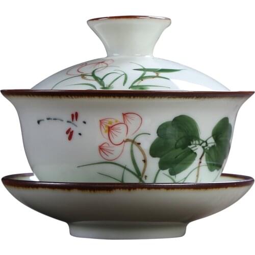 Explosive Gong Fu Tea Set Ceramic Hand-Painted Blue And White Porcelain With Lid Bowl Three-Color Cup Teapot Large Heat Resistan