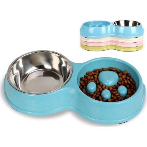 Double Pet Bowls Stainless Steel Dog Bowl With Non-Skid Wheat Straw Rubber Feet Food Water Dish Feeder for Dogs Cats and Pets